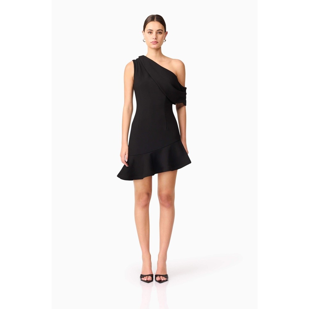 ELLIATT Ava Asymmetrical Mini Dress Black One Shoulder Fit & Flare NWT Small